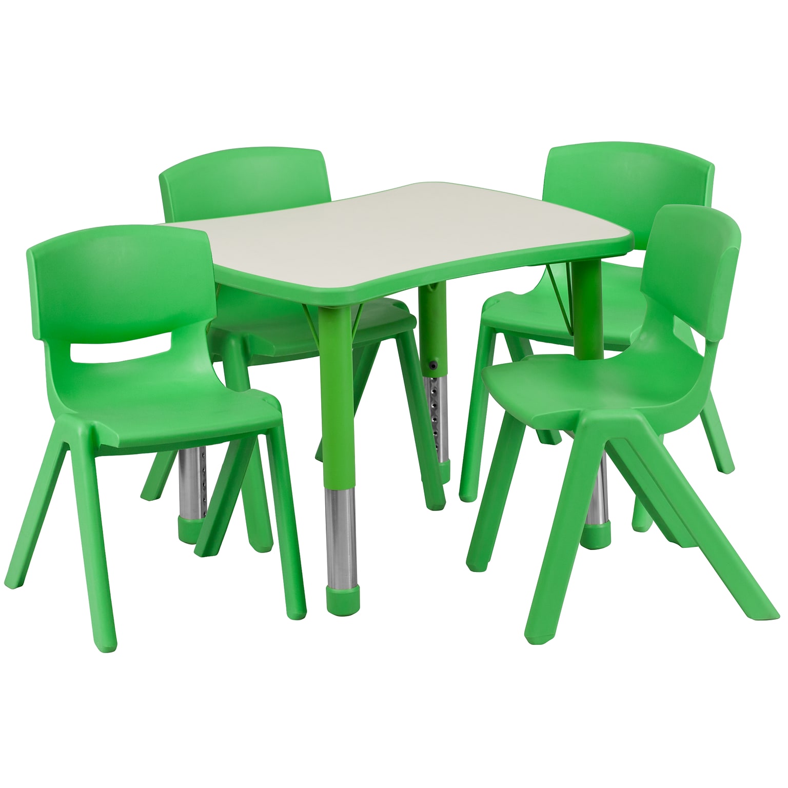 Flash Furniture Emmy Rectangular Activity Table Set, 21.875 x 26.625, Height Adjustable, Green (YU09834RECTBLGN)