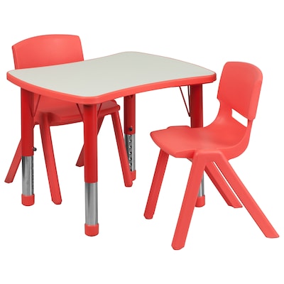 Flash Furniture Emmy Rectangular Activity Table Set, 21.875 x 26.625, Height Adjustable, Red (YU09