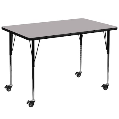 Flash Furniture Wren Rectangular Mobile Activity Table, 36 x 72, Height Adjustable, Gray (XUA3672RECGYTAC)
