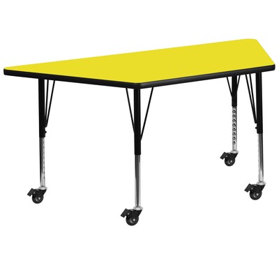 Flash Furniture Wren Trapezoid Mobile Activity Table, 22.5 x 45, Height Adjustable, Yellow (XUA2448TRPYLHPC)