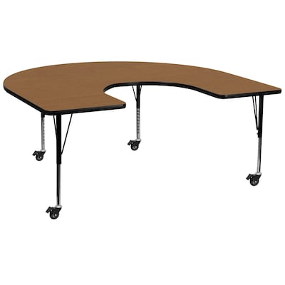 Flash Furniture Wren Horseshoe Mobile Activity Table, 60 x 66, Height Adjustable, Oak (XUA6066HRSOKTPC)