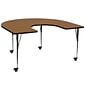 Flash Furniture Wren Horseshoe Mobile Activity Table, 60" x 66", Height Adjustable, Oak (XUA6066HRSOKTAC)