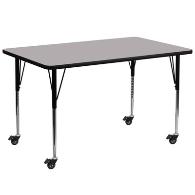 Flash Furniture Wren Rectangular Mobile Activity Table, 30 x 72, Height Adjustable, Gray (XUA3072RECGYTAC)