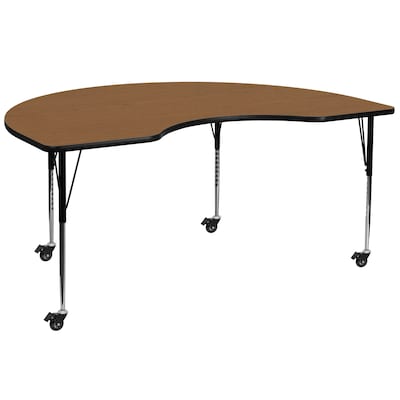 Flash Furniture Wren Kidney Mobile Activity Table, 48 x 72, Height Adjustable, Oak (XUA4872KIDOKTAC)