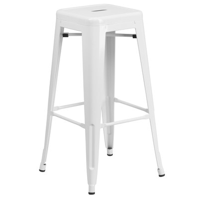 Flash Furniture Stone Indoor-Outdoor Bar Table Set with 2 Square Seat Backless Stools, 27.75" x 27.75", White (CH31330B230SQWH)