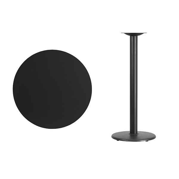 Flash Furniture 30 Laminate Round Table Top, Blk w/18 Round Bar-Height Table Base (XURD30BKTR18B)