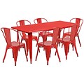 Flash Furniture 31.5 x 63 Rectangular Red Metal Indoor-Outdoor Table Set with 6 Stack Chairs (ET-CT005-6-30-RED-GG)