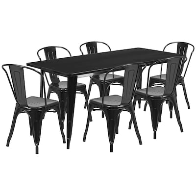 Flash Furniture Gilbert Indoor-Outdoor Table Set with 6 Stack Chairs, 63 x 31.5, Black (ETCT005630