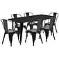 Flash Furniture 31.5 x 63 Rectangular Black Metal Indoor-Outdoor Table Set with 6 Stack Chairs (