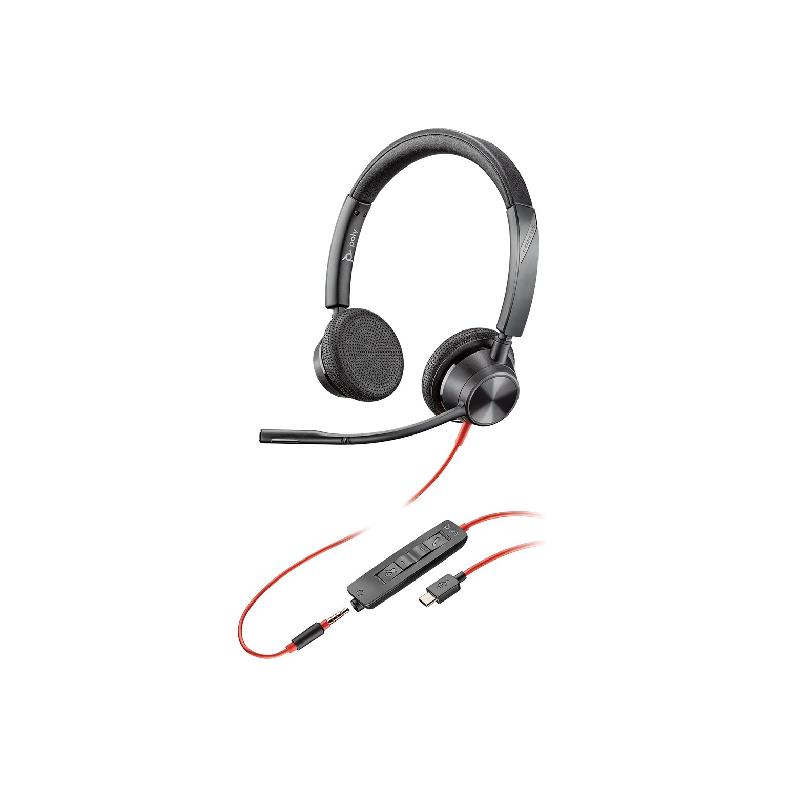 Poly Blackwire 3325-M Stereo Headset, On Ear, Black (76J23AA)
