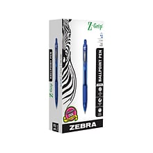 Zebra Z-Grip Retractable Ballpoint Pen, Fine Point, Blue Ink, Dozen (23920)