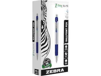 Zebra Z-Grip Elite Retractable Ballpoint Pen, Medium Point, 1.0mm, Blue Ink, Dozen (27020)