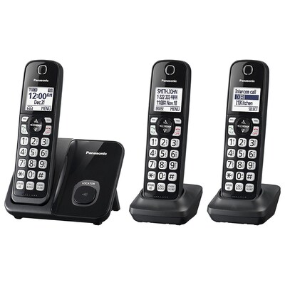 Panasonic KX-TGD513B 3-Handset Cordless Telephone, Black (PANKXTGD513B)