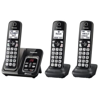 Panasonic Link2Cell 3-Handset Cordless Telephone, Black (PANKXTGD563M)