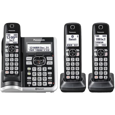 Panasonic Link2Cell Bluetooth 3-Handset Cordless Telephone, Black (KX-TGF573S)