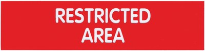 Cosco Sign, RESTRICTED AREA, 8L x 2H, Red with White Text, 3 Pack (098005PK3)