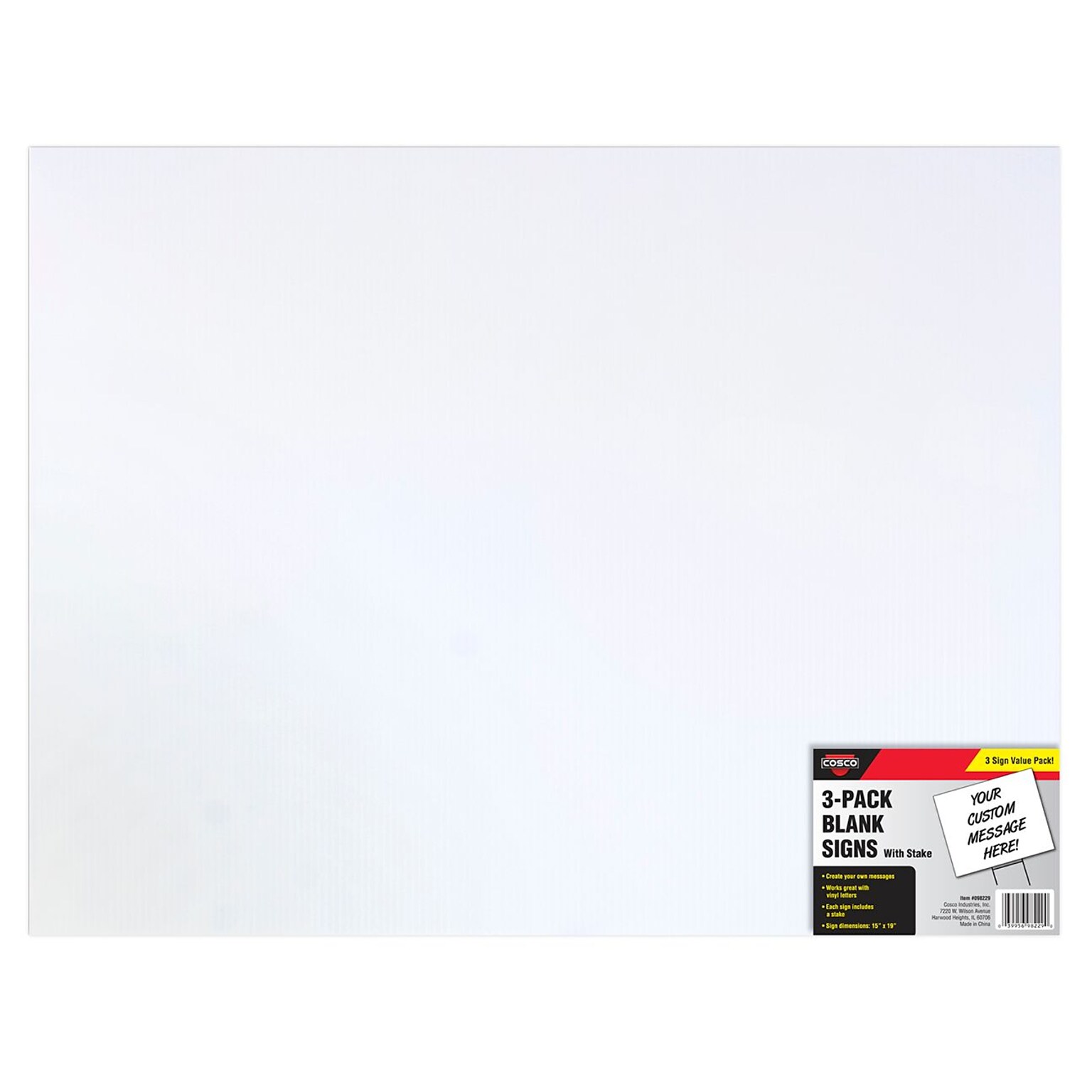Cosco Sign Kit with H-Frame Sign Holders, Blank Corrugated Plastic, 19L x 15H, Set of 2 (098229PK2)