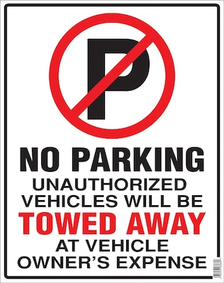 Cosco Sign, No Parking, 19L x 15H, White Sign with Red and Black Text, Set of 3 (098060PK3)