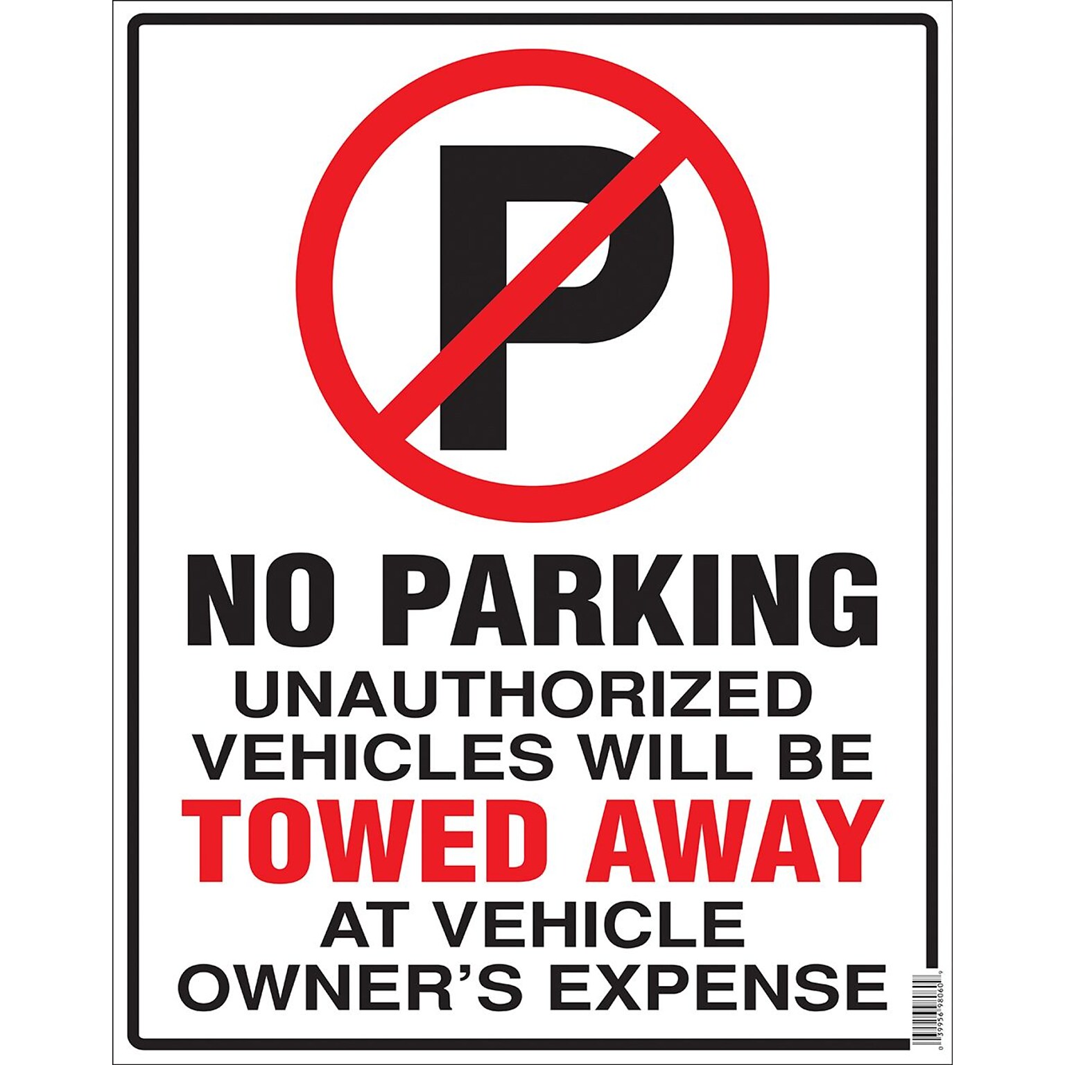 Cosco Sign, No Parking, 19L x 15H, White Sign with Red and Black Text, Set of 3 (098060PK3)
