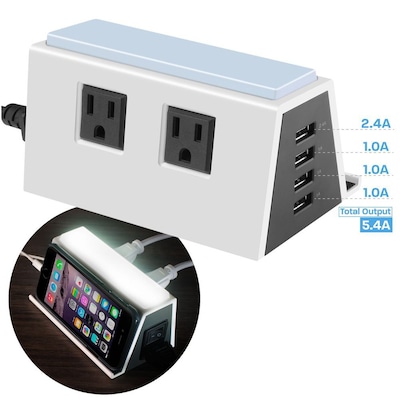 Cobble Pro 4-Port (5.4A) USB Charger Charging ports + 2 AC Outlets Surge Protector Power Strip Built-in LED Night Light