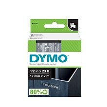 DYMO D1 Standard 45020 Label Maker Tape, 1/2 x 23, White on Clear (45020)