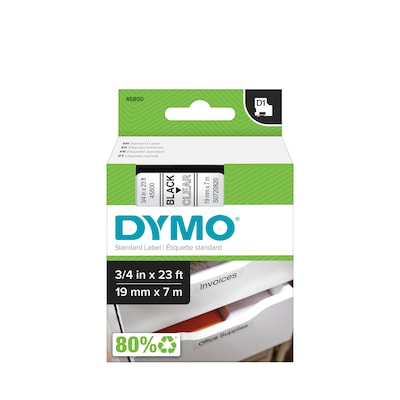 DYMO D1 Standard 45800 Label Maker Tape, 3/4 x 23, Black on Clear (45800)