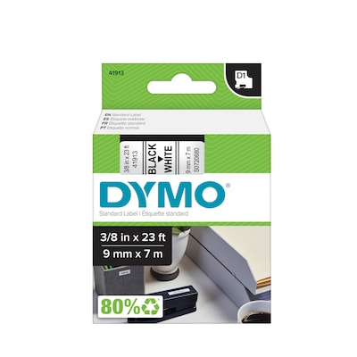 DYMO D1 Standard 41913 Label Maker Tape, 3/8 x 23, Black on White (41913)