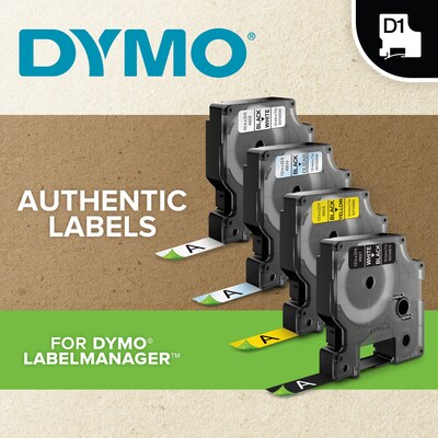 Dymo D1 Standard 45021 Label Maker Tape, 0.5"W, White On Black