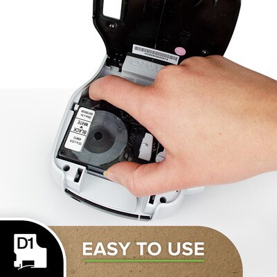 Dymo D1 Standard 45021 Label Maker Tape, 0.5"W, White On Black