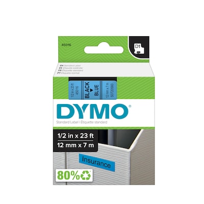 DYMO D1 Standard 45016 Label Maker Tape, 1/2 x 23, Black on Blue (45016)
