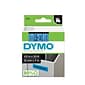 DYMO Standard D1 45016 Printer Label, 1/2"W, Black on Blue