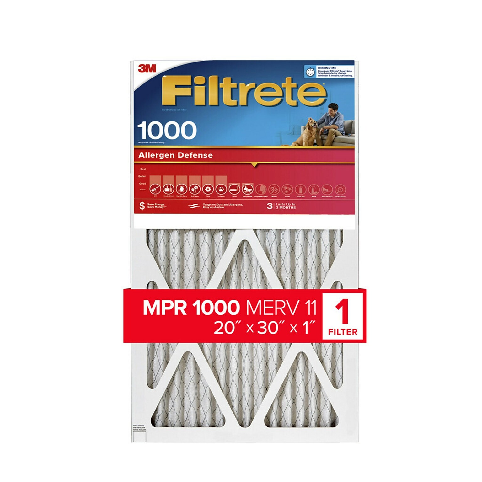 Filtrete Allergen Defense Air Filter, 1000 MPR, 20 x 30 x 1 (9822-4)