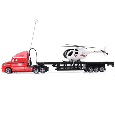 Remote Control Red Big Rig Transport Truck With Helicopter (TOYCAR162)