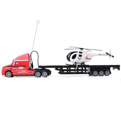 Remote Control Red Big Rig Transport Truck With Helicopter (TOYCAR162)