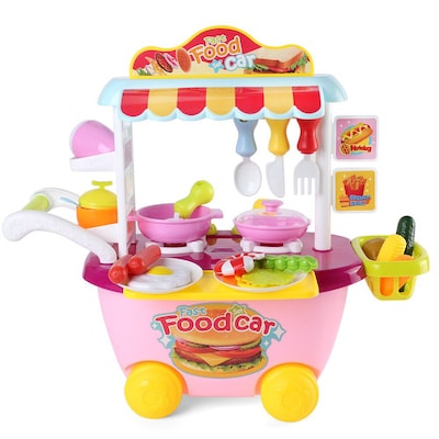 Serve N Go Kitchen Food Cart On Wheels Portable Pretend Play Children Cooking Kit Stove Utensils (TOYKIT101)