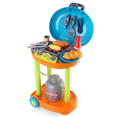 Grill N Go Barbecue Grill Set On Wheels Portable Pretend Play Children Cooking Kit Utensils (TOYKIT102)