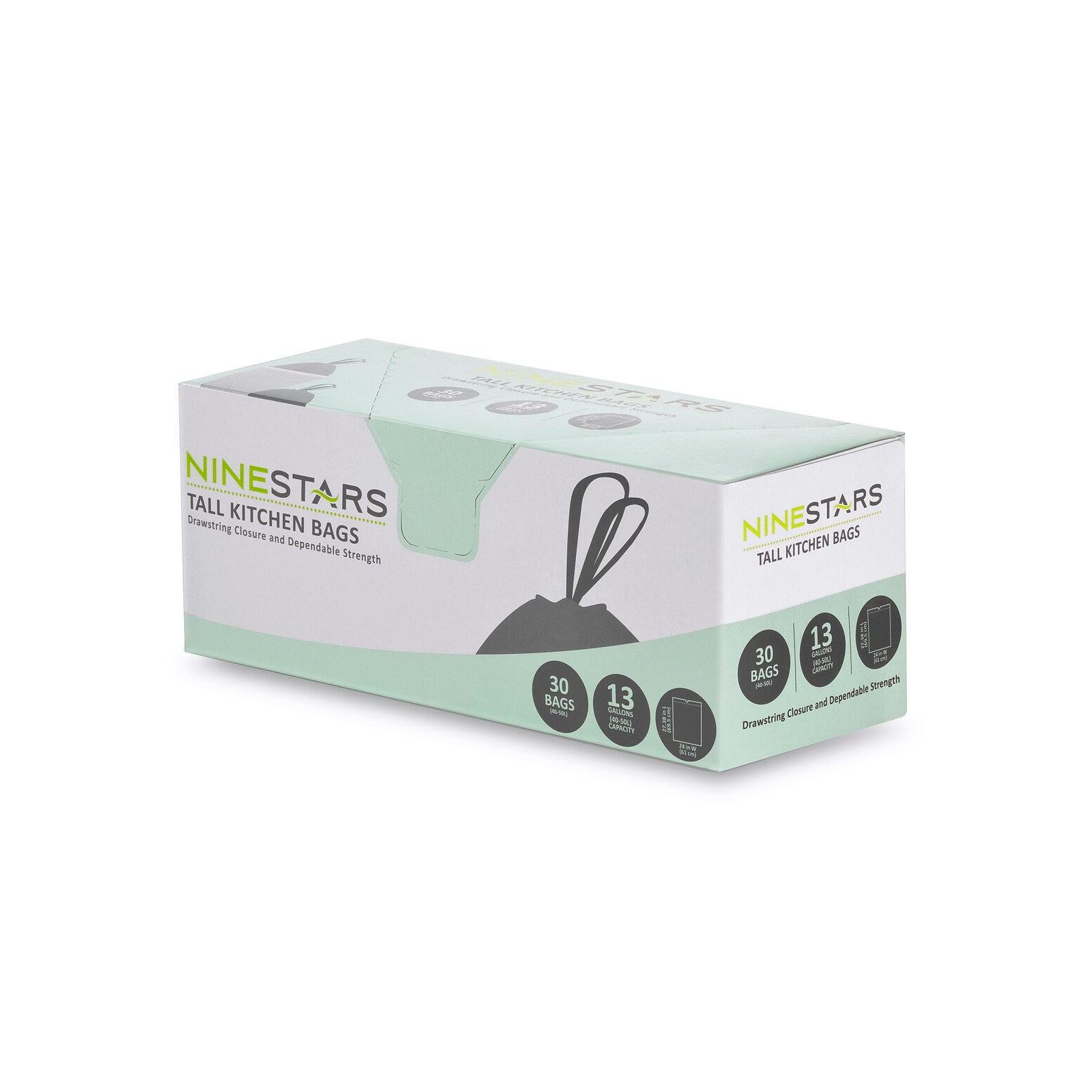 Nine Stars Drawstring Trash Bags, 13 Gallon, 30 Bags/Box (NSTB-13-30)