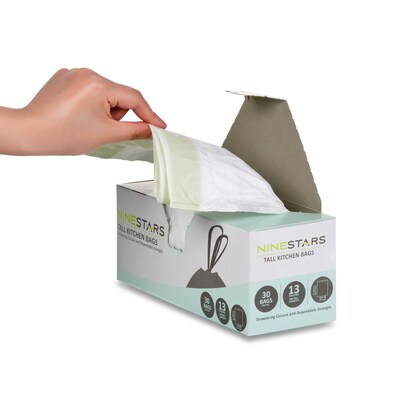 Nine Stars Drawstring Trash Bags, 13 Gallon, 30 Bags/Box (NSTB-13-30)