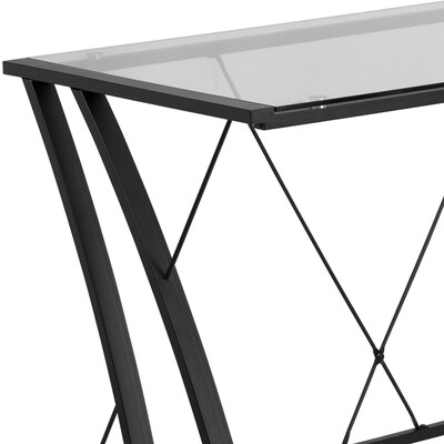 Flash Furniture 79" Glass L-Shape Computer Desk, Clear/Black (NANWK096)