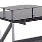 Flash Furniture Glass Computer Desk with Pull-Out Keyboard Tray and CPU Cart, Black