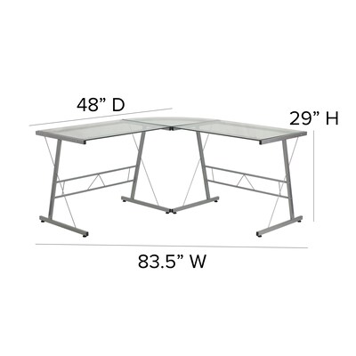 Flash Furniture 84" Glass L-Shape Computer Desk, Clear/Silver (NANCD22181)