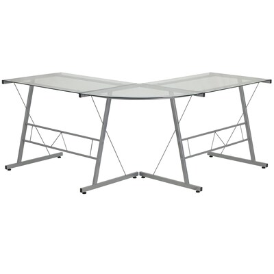 Flash Furniture 84" Glass L-Shape Computer Desk, Clear/Silver (NANCD22181)