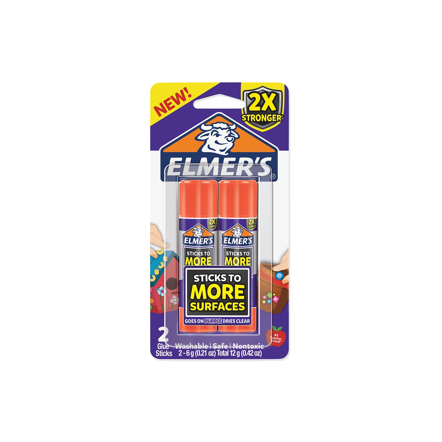 Elmers Extra Strength Washable Glue Sticks, .21 oz., Purple, 2/Pack (2027010)