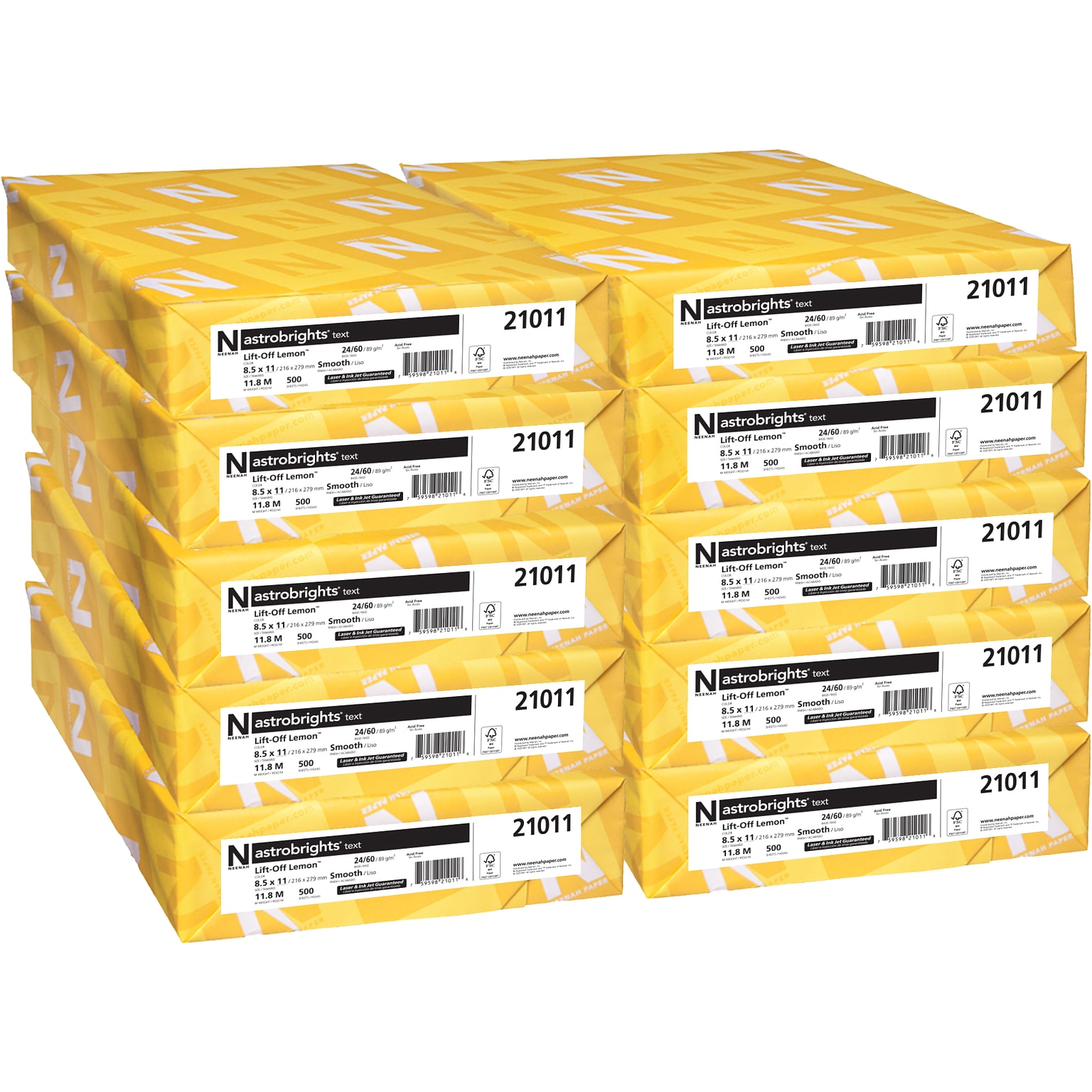Astrobrights Colored Paper, 24 lbs., 8.5 x 11, Lift-Off Lemon, 500 Sheets/Ream, 10 Reams/Carton (21011)
