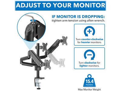 Mount-It! Adjustable Triple Monitor Mount with Gas Spring Arms, Up to 27", Black (MI-4753B)
