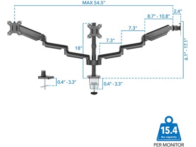 Mount-It! Adjustable Triple Monitor Mount with Gas Spring Arms, Up to 27", Black (MI-4753B)