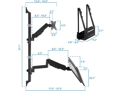 Mount-It! Adjustable Monitor Wall Mount Workstation, Up to 32", Black (MI-7991)