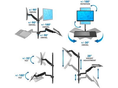 Mount-It! Adjustable Monitor Wall Mount Workstation, Up to 32", Black (MI-7991)