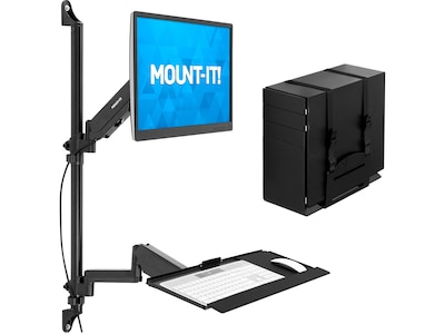 Mount-It! Adjustable Monitor Wall Mount Workstation, Up to 32", Black (MI-7991)