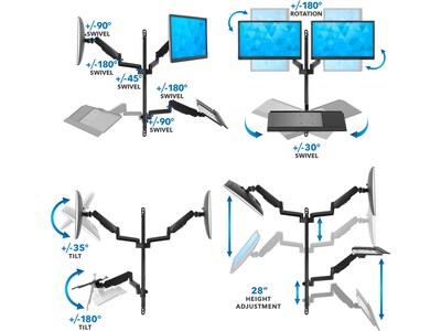 Mount-It! Adjustable Dual-Monitor Wall Mount Workstation, Up to 32", Black (MI-7992)